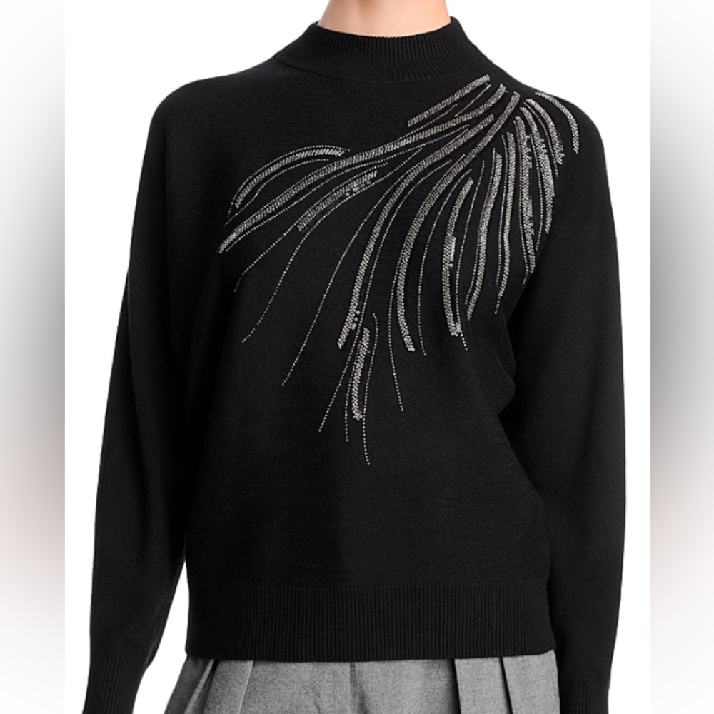 NWT T Tahari Black Rhinestone Embellished Sweater Small Petite S/P $88 Retail